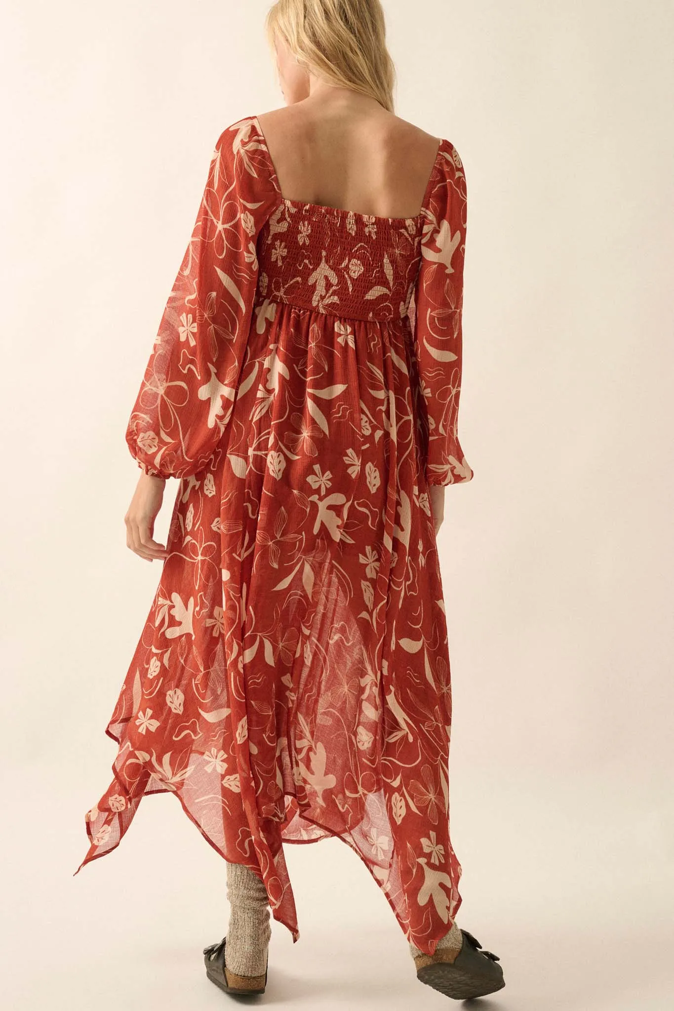 Autumn Winds Floral Chiffon Maxi Dress