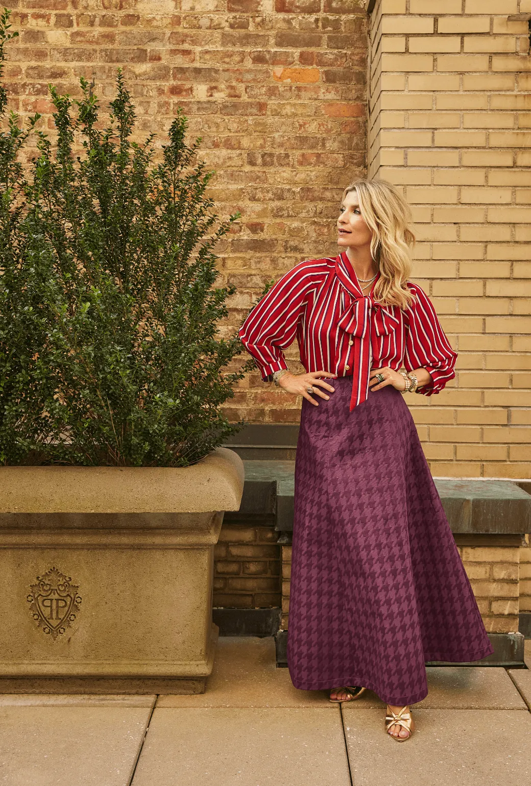 Big Bow Blouse - Purple Pinstripe