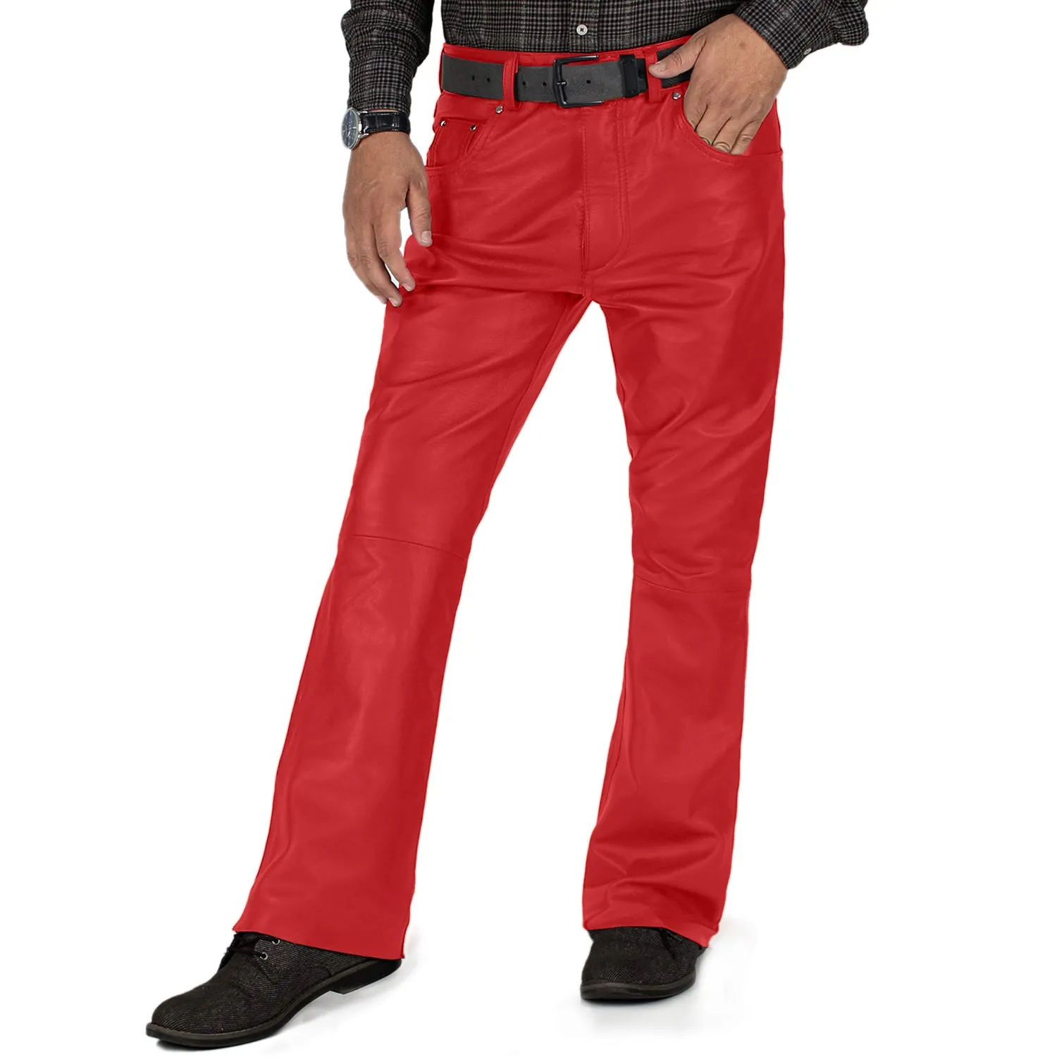 Brivon Men's Red Slim Fit Leather Pants