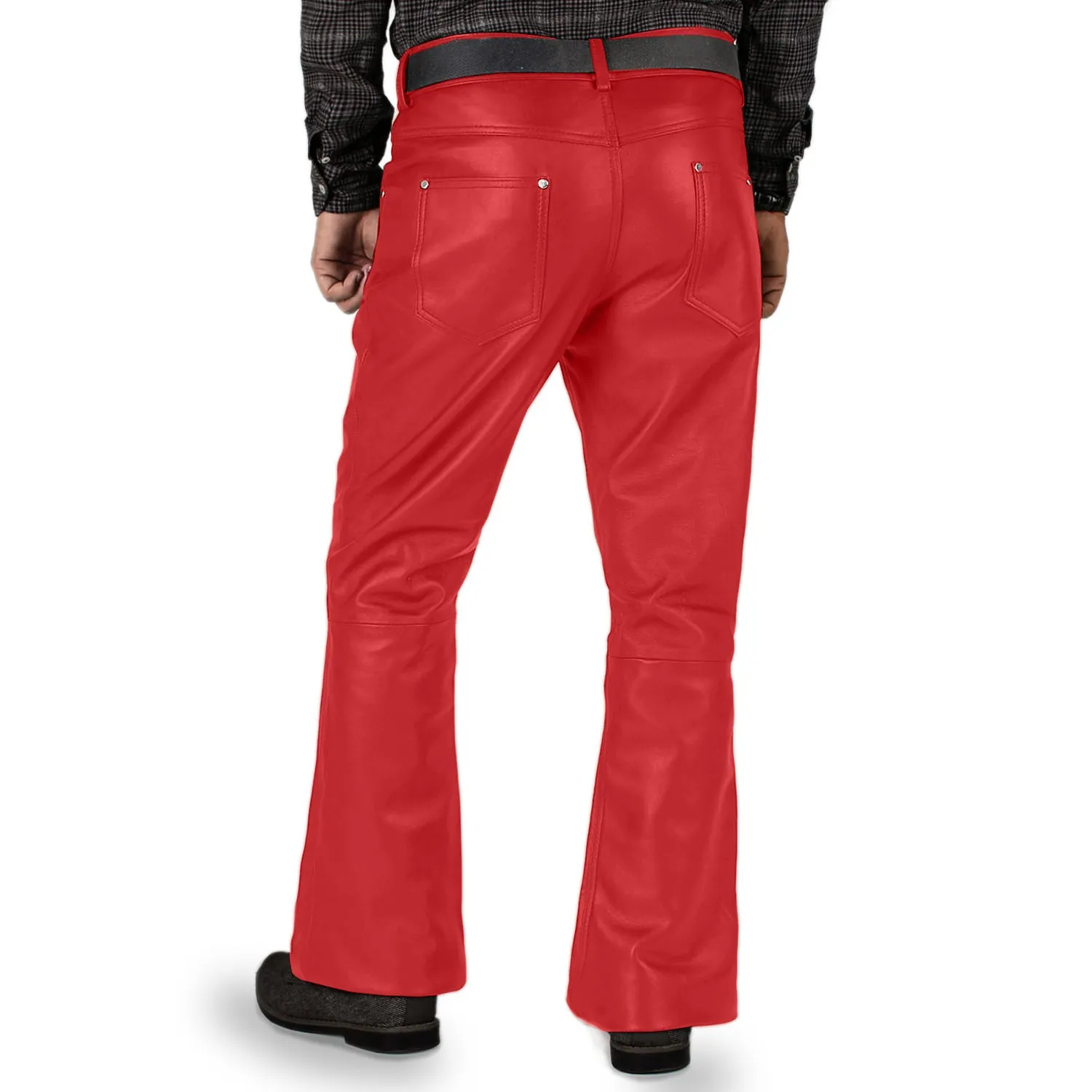 Brivon Men's Red Slim Fit Leather Pants