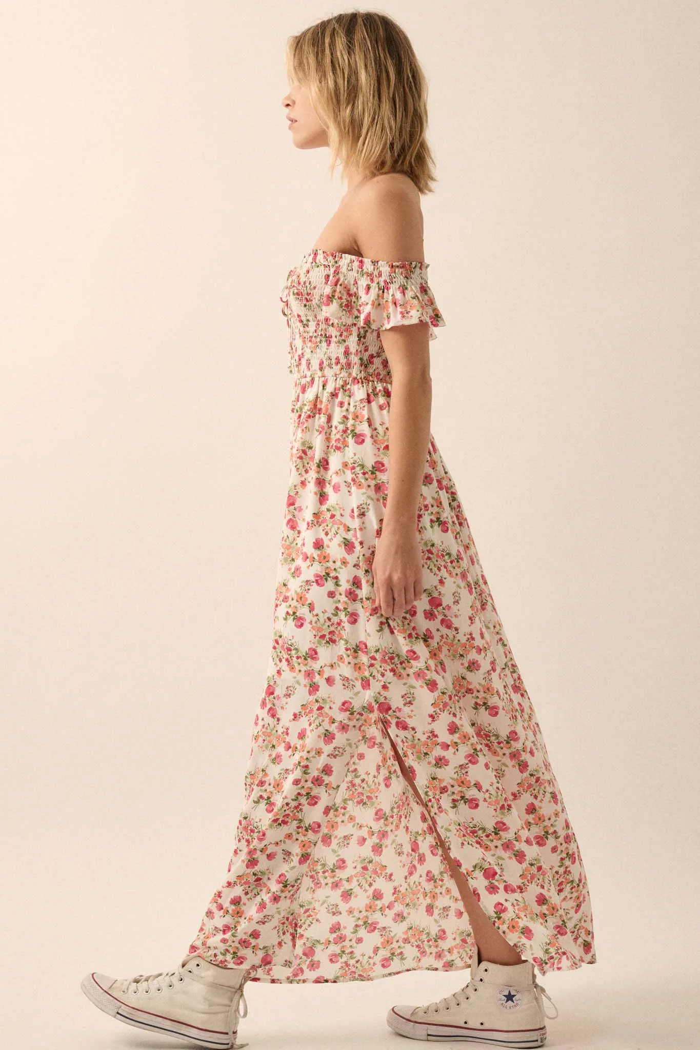 Budding Love Smocked Floral Off-Shoulder Maxi Dress