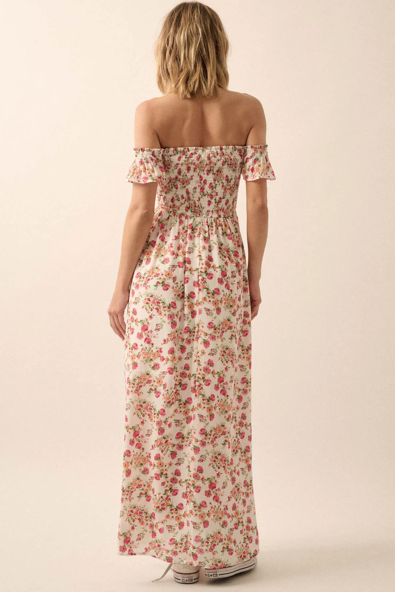 Budding Love Smocked Floral Off-Shoulder Maxi Dress