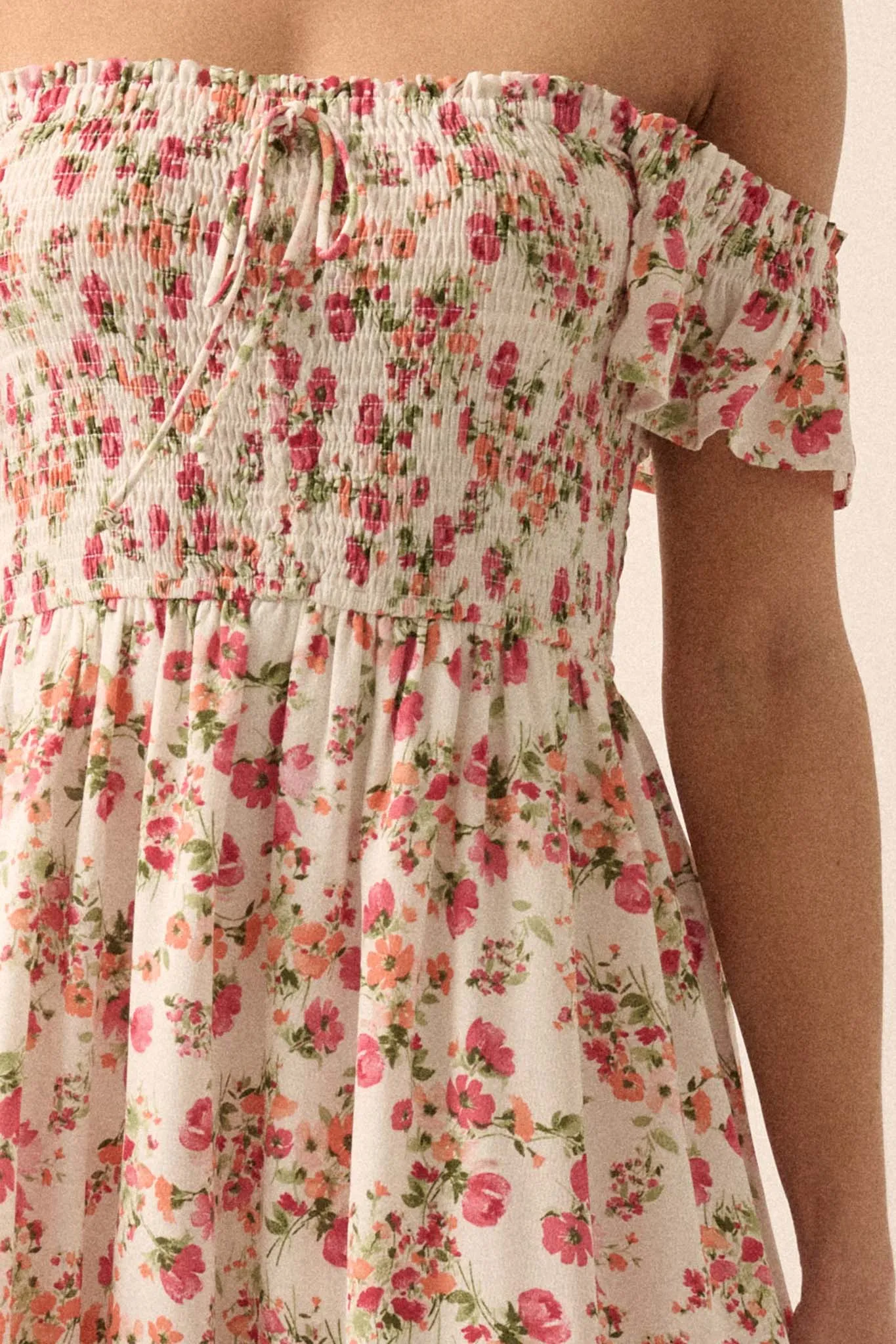 Budding Love Smocked Floral Off-Shoulder Maxi Dress