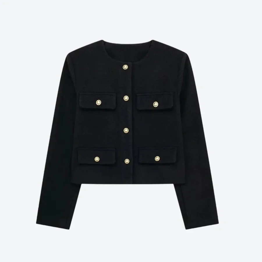 Chic Button-Front Pocket Cropped Jackets