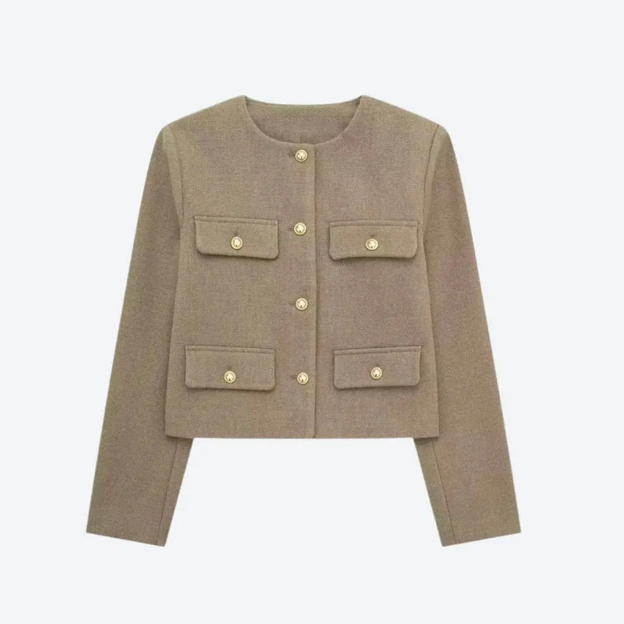 Chic Button-Front Pocket Cropped Jackets