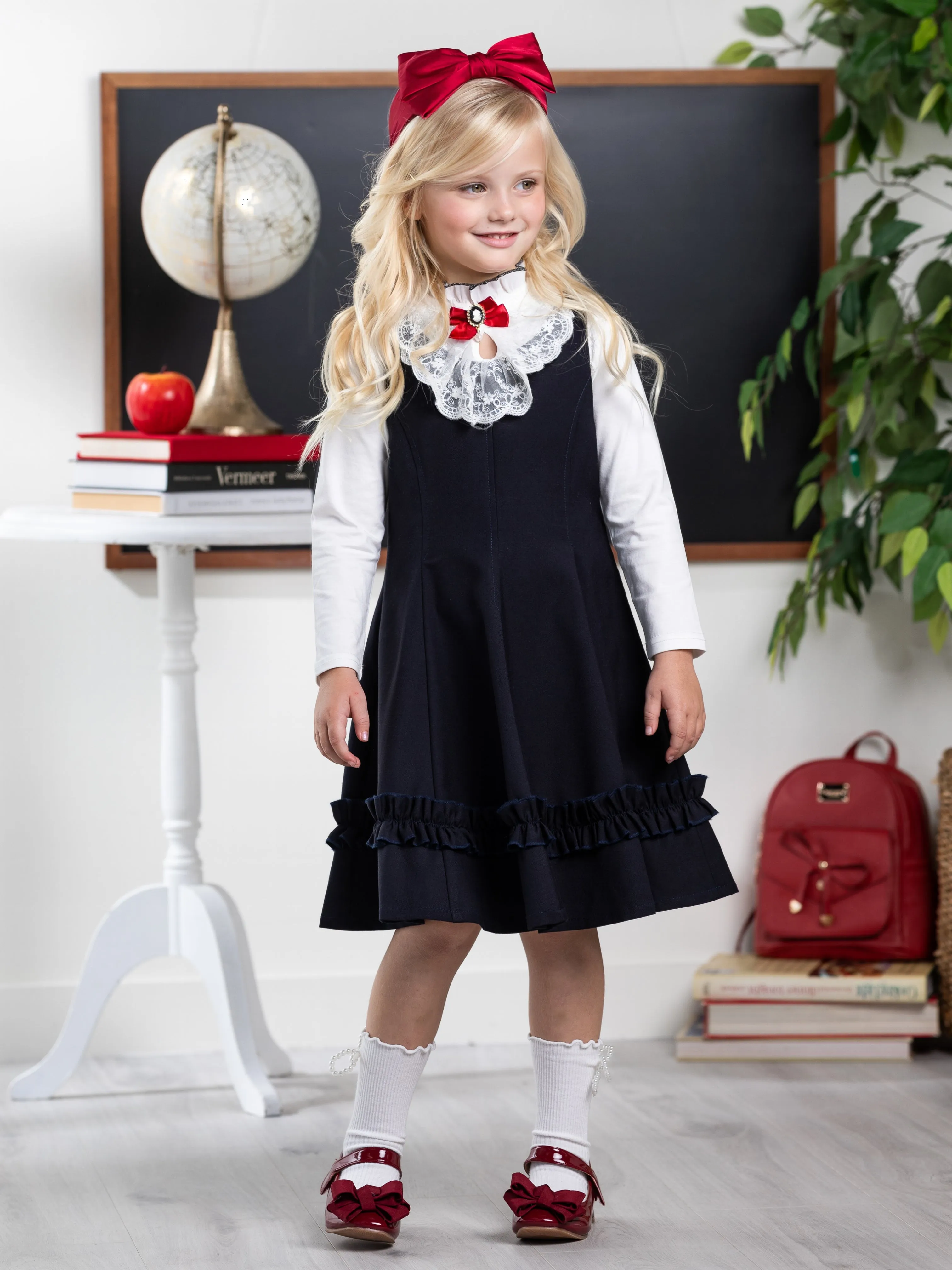 Classic Elegance Ruffle Front Navy Dress by Kids Couture