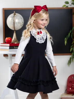 Classic Elegance Ruffle Front Navy Dress by Kids Couture