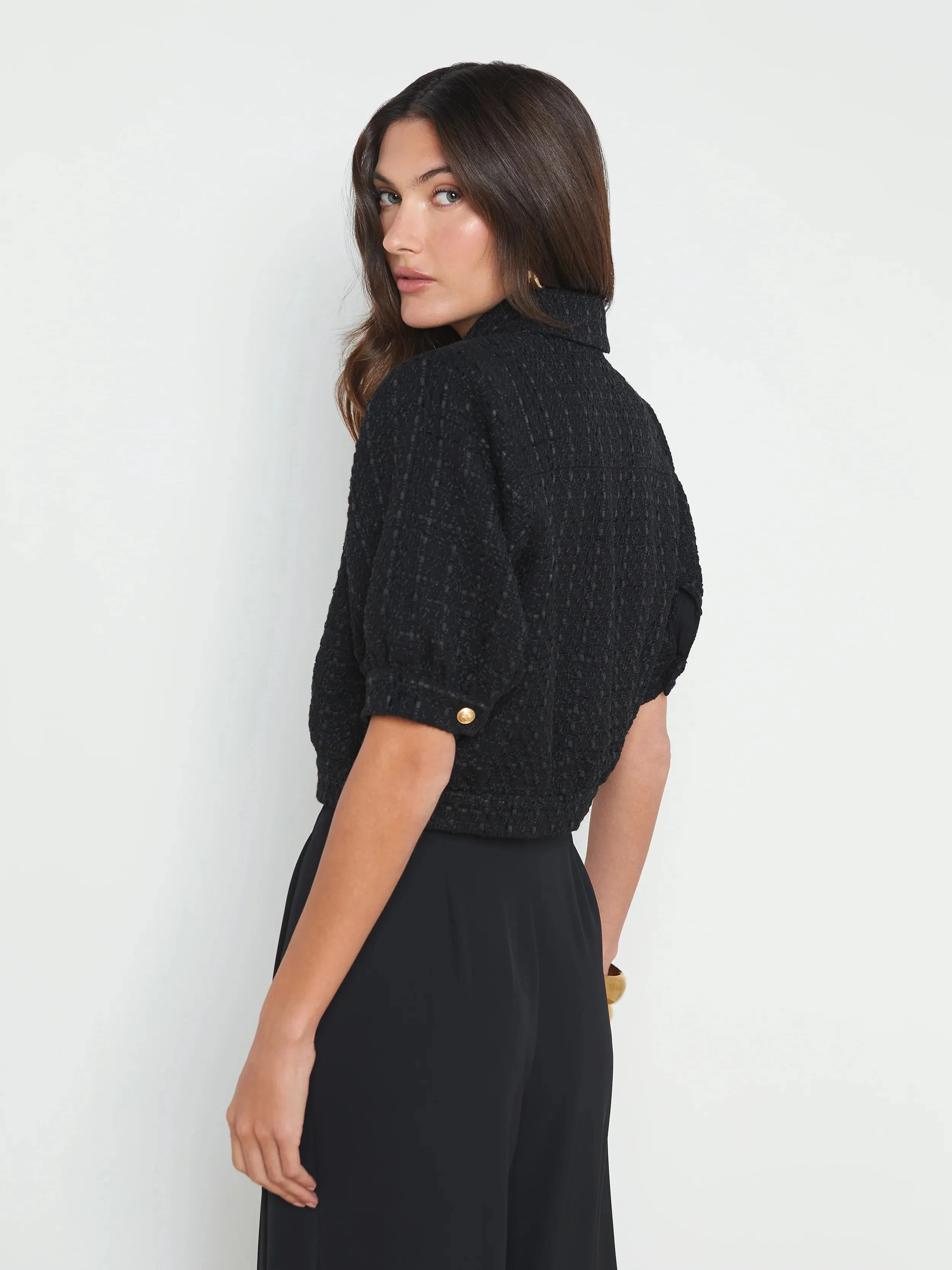 Cove Cropped Tweed Jacket - Black