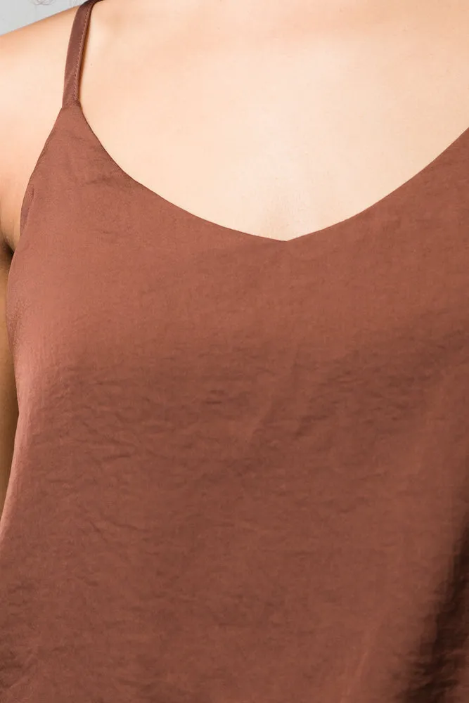 Cowl Neck Satin Cami Brown