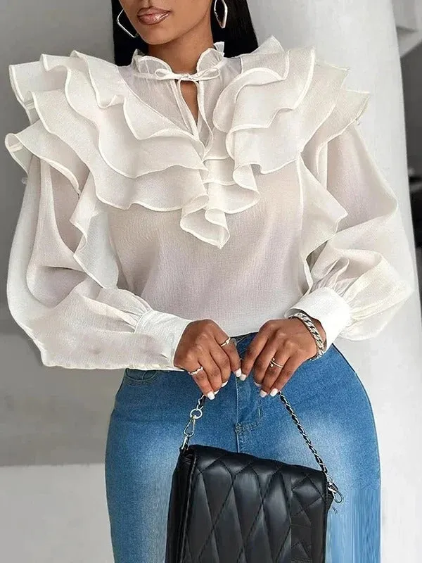 Delicate Floral White Blouse for Women