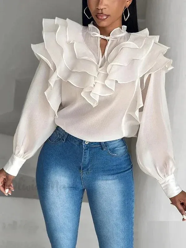 Delicate Floral White Blouse for Women