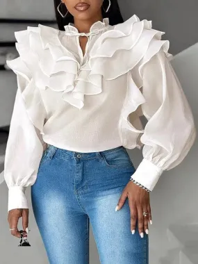 Delicate Floral White Blouse for Women