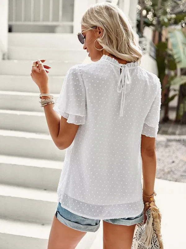 Elegant Jacquard Short Sleeve Blouse - Stylish Women's Office Attire