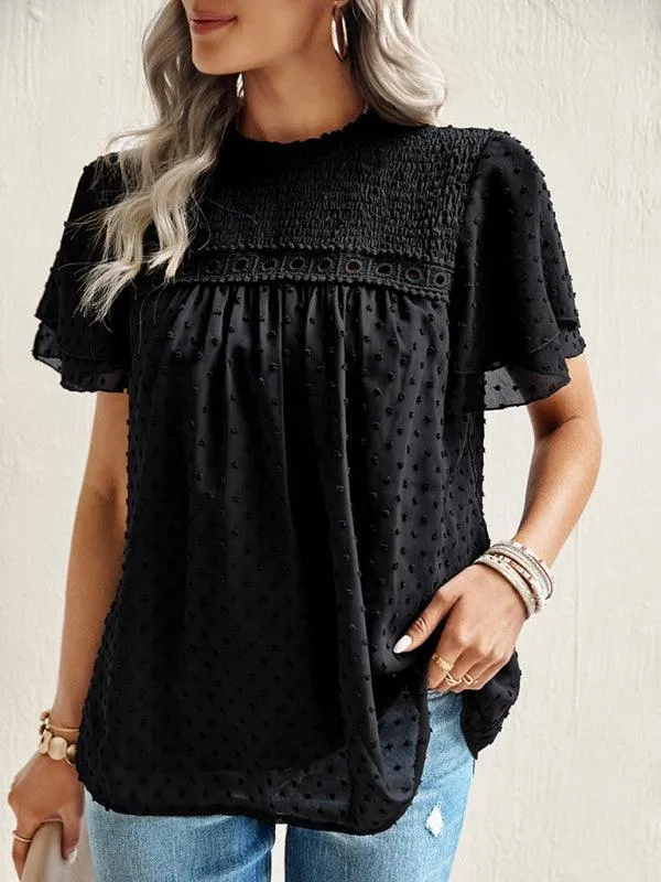 Elegant Jacquard Short Sleeve Blouse - Stylish Women's Office Attire