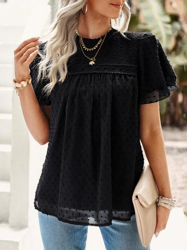 Elegant Jacquard Short Sleeve Blouse - Stylish Women's Office Attire