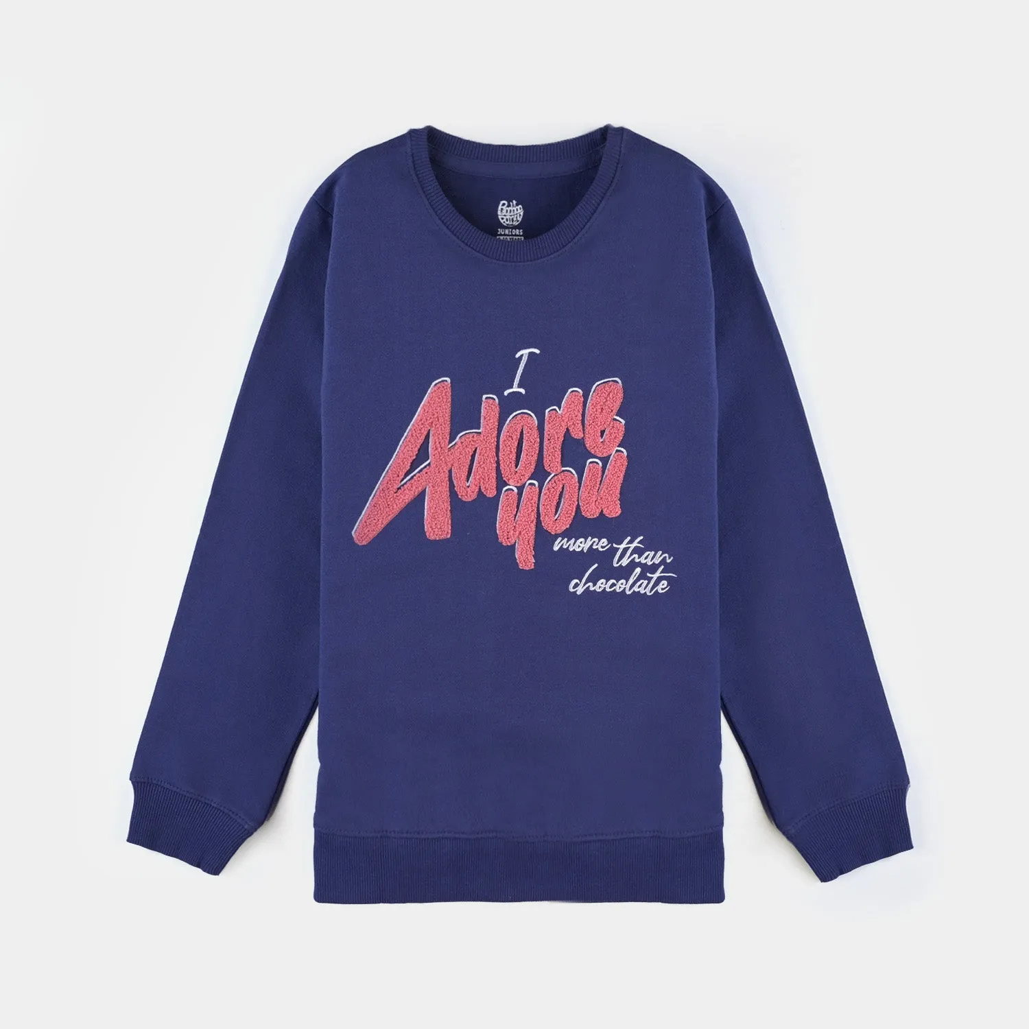 Girls Cotton Terry Sweatshirt I Adore You-Navy Blue