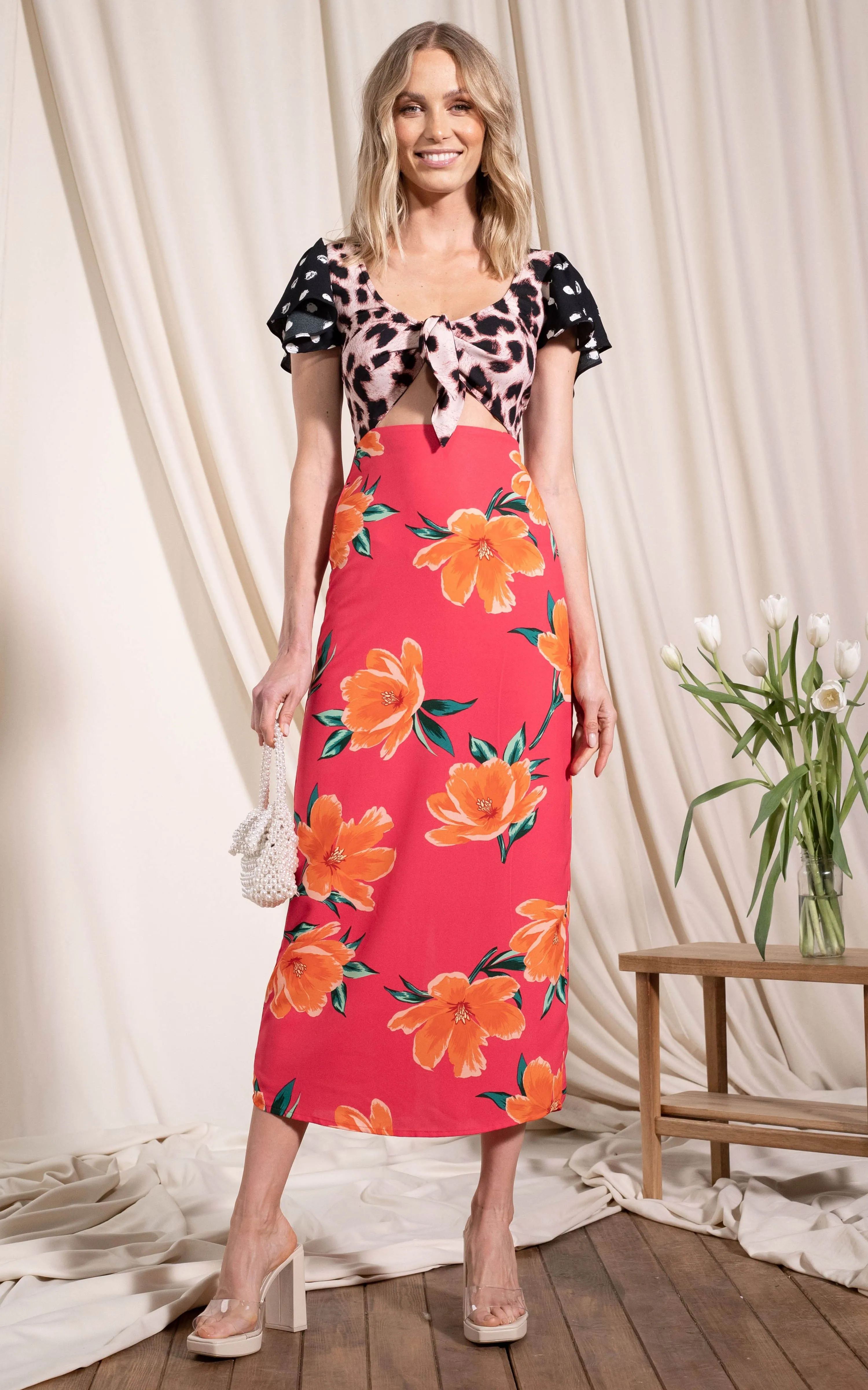 La Palma Maxi Dress In Red Tulip Mix