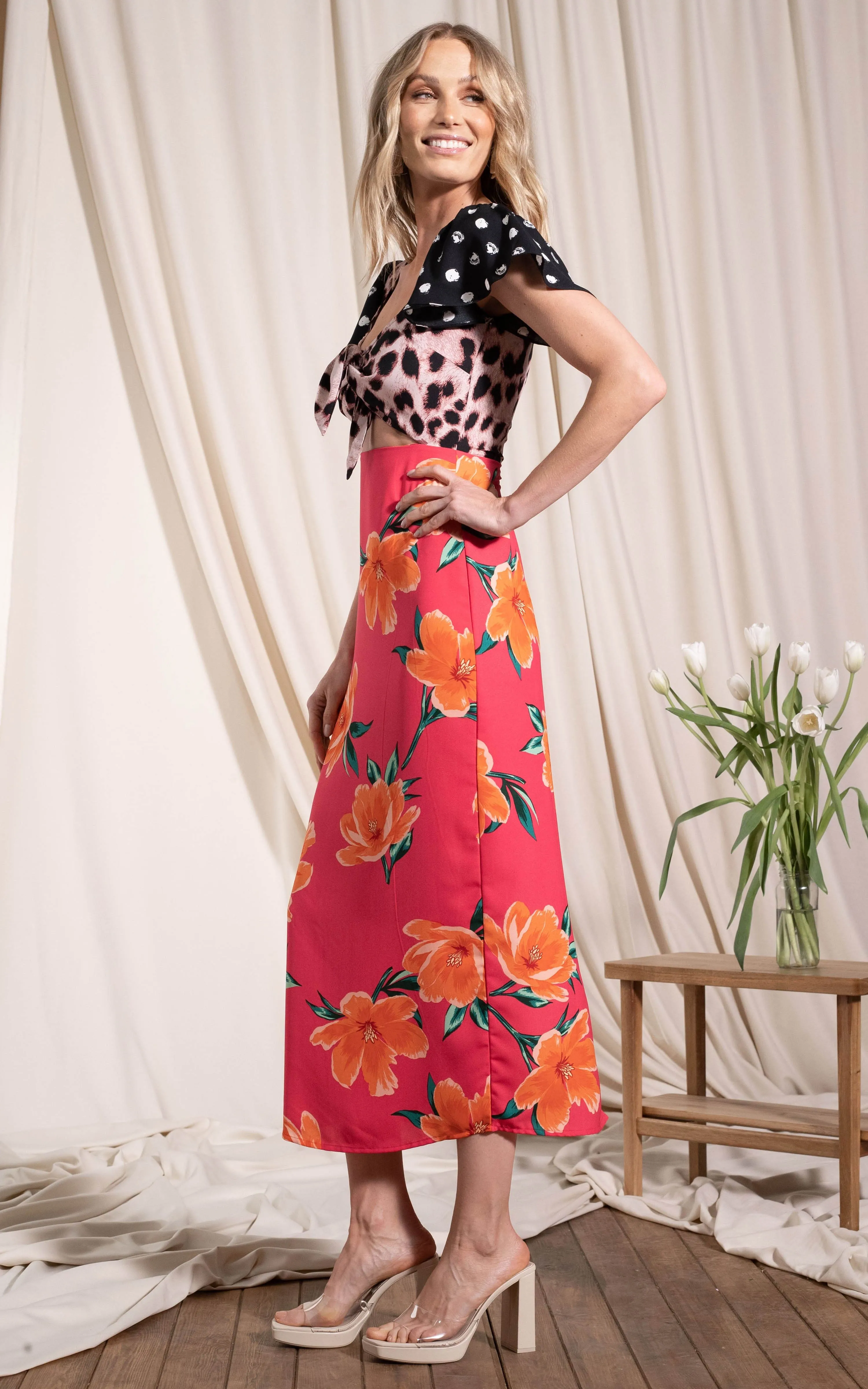 La Palma Maxi Dress In Red Tulip Mix