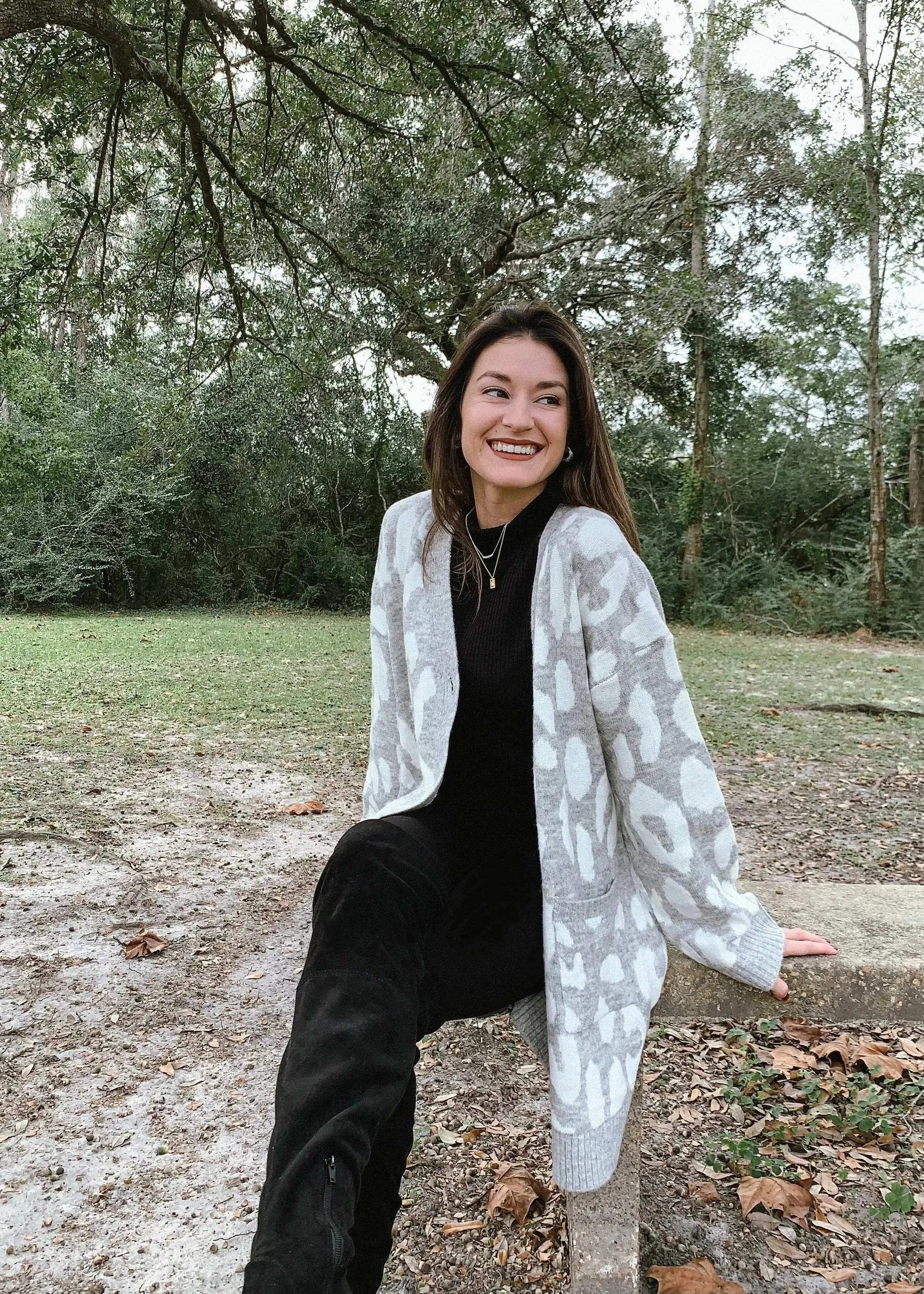 Leopard Print Grey Soft Knit Cardigan