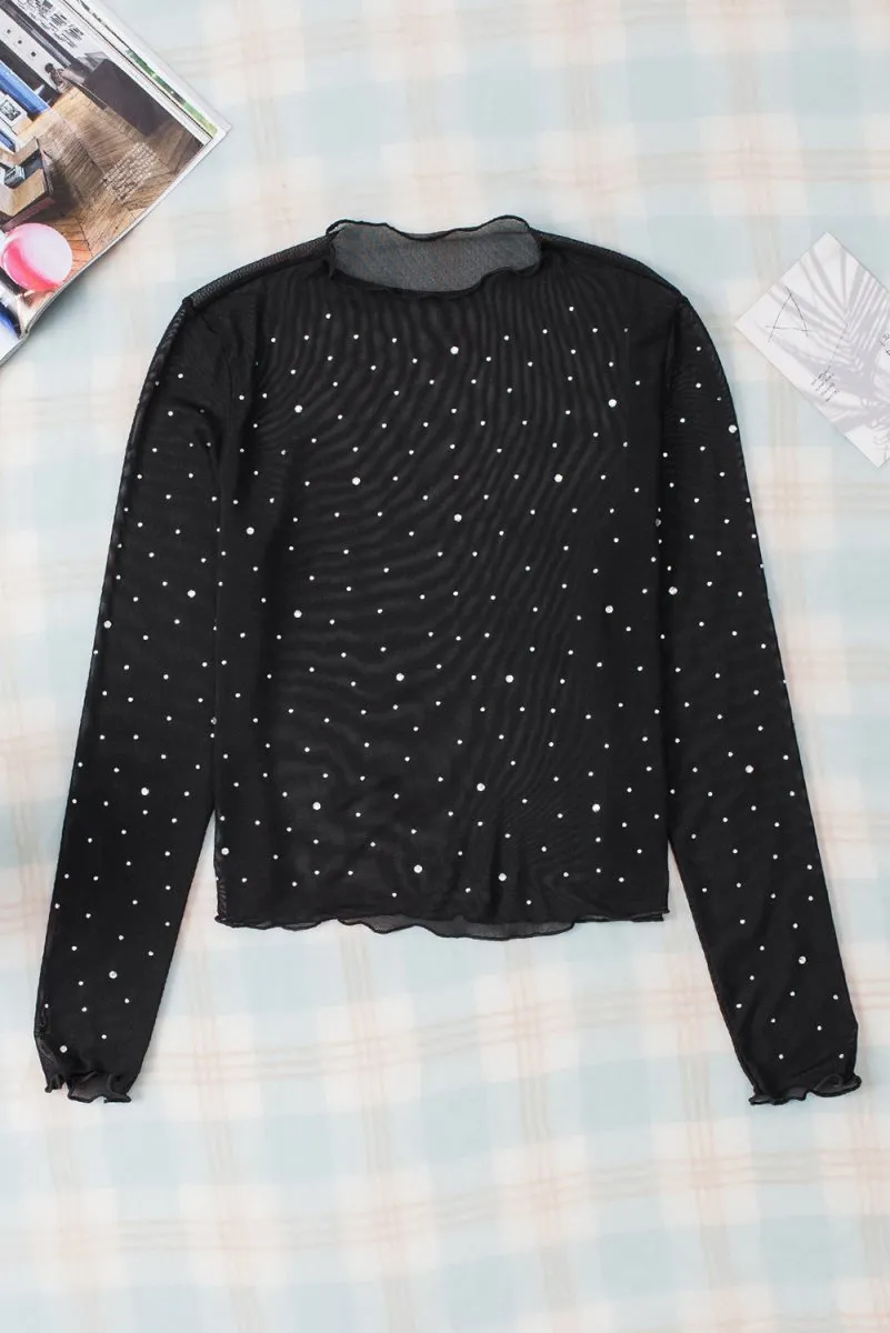 Midnight Sparkle Rhinestone Black Blouse