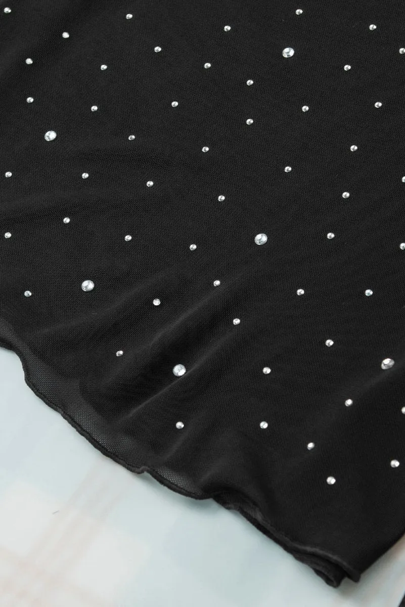 Midnight Sparkle Rhinestone Black Blouse