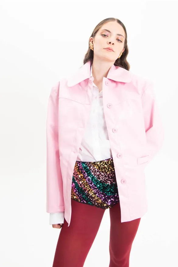 Pink Imitation Leather Jacket