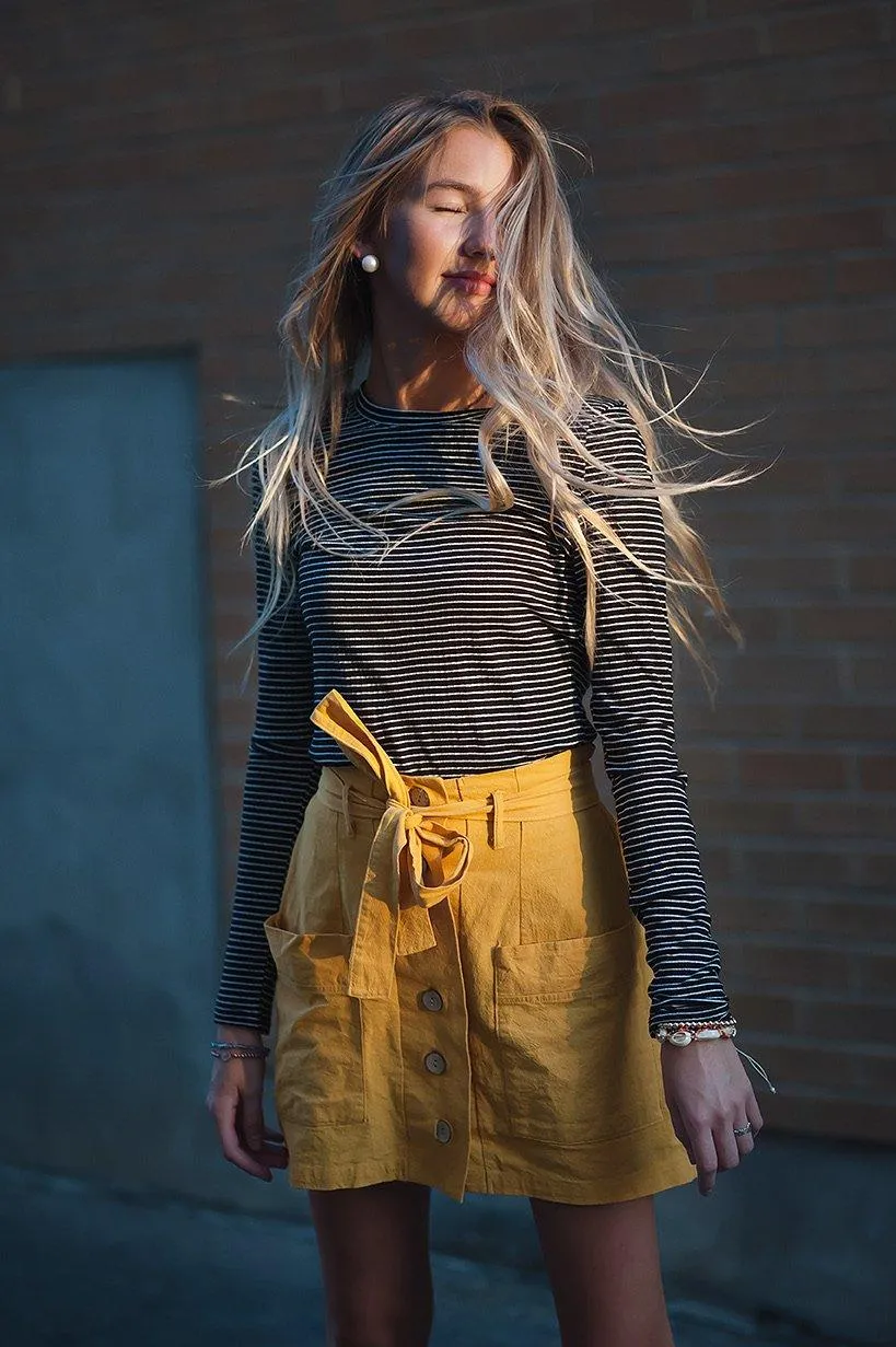 Ribbed Long Sleeve Tee - Black with white stripes