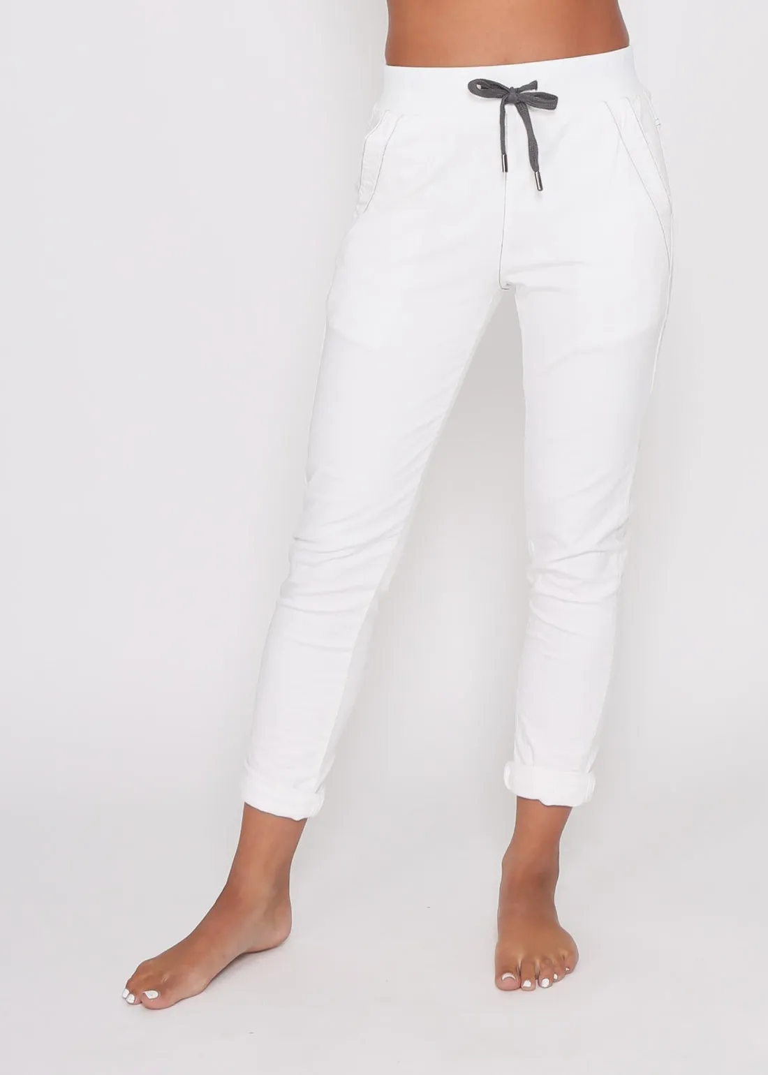 Riley Stretch Denim Joggers - White