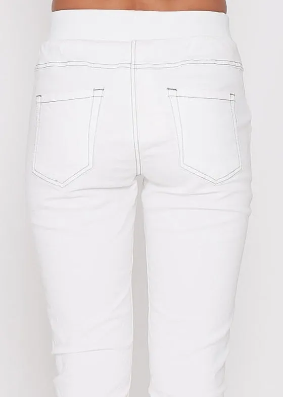 Riley Stretch Denim Joggers - White