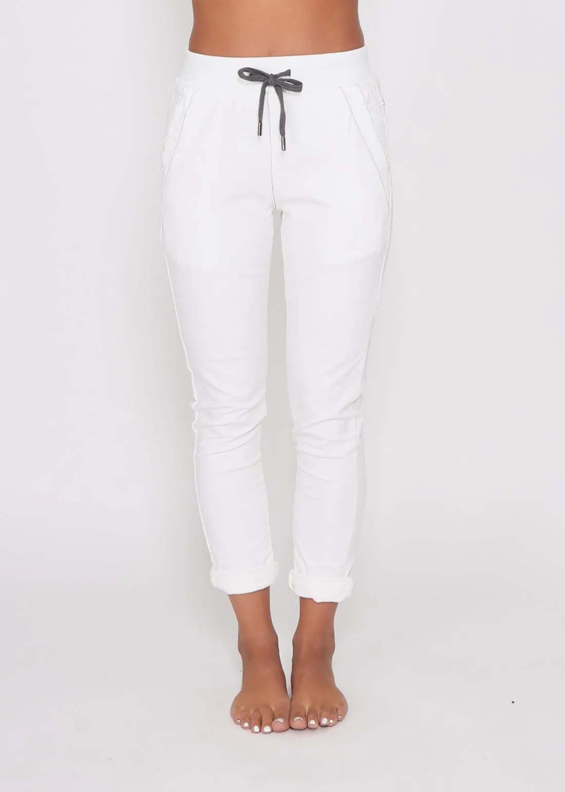 Riley Stretch Denim Joggers - White