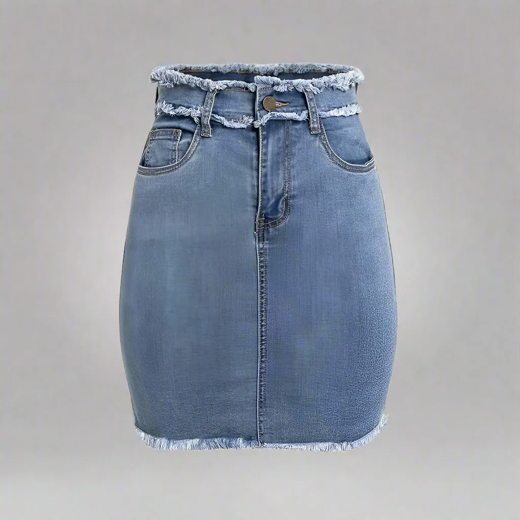 Ripped Edge Denim Skirt