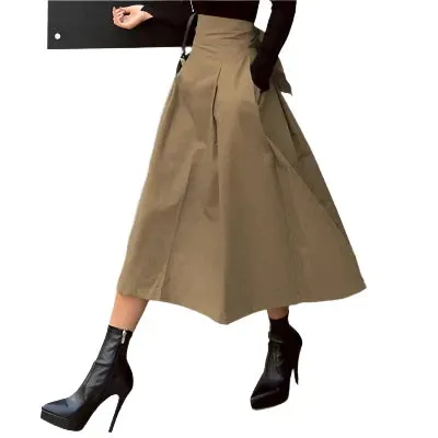 Sophisticated High-Waist Bow Accent Fitted Skirt