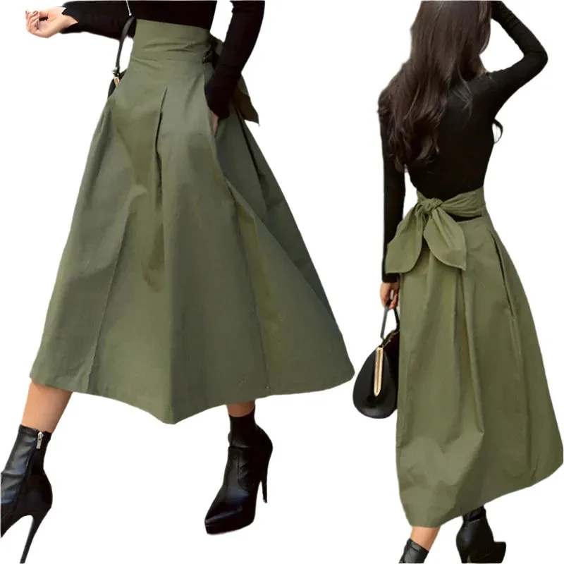 Sophisticated High-Waist Bow Accent Fitted Skirt