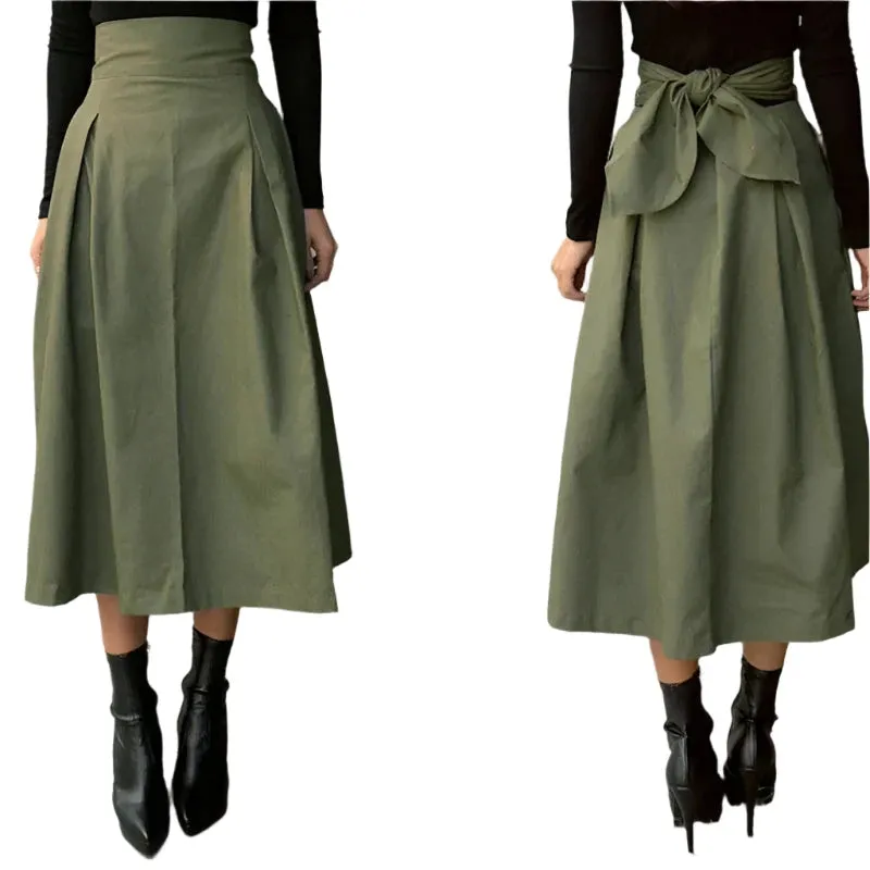 Sophisticated High-Waist Bow Accent Fitted Skirt