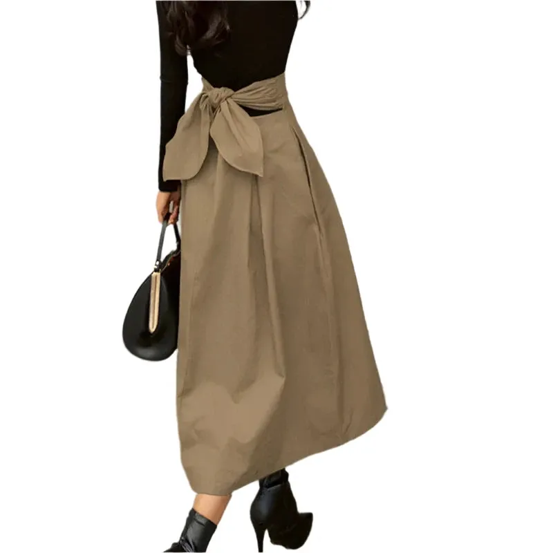 Sophisticated High-Waist Bow Accent Fitted Skirt