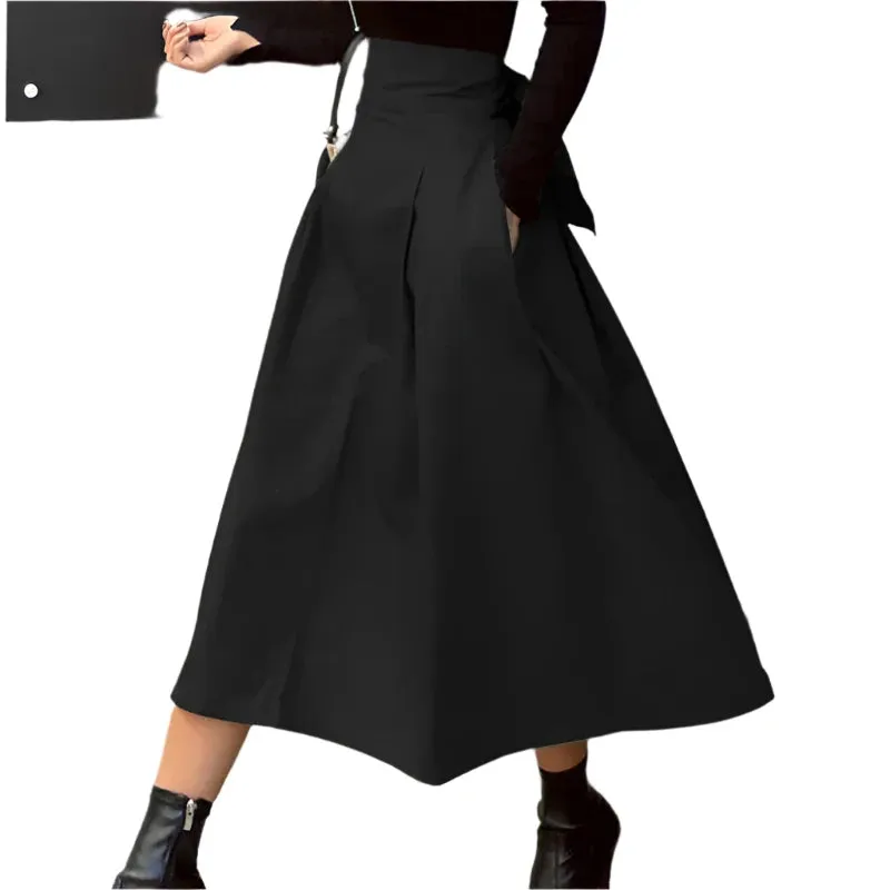 Sophisticated High-Waist Bow Accent Fitted Skirt