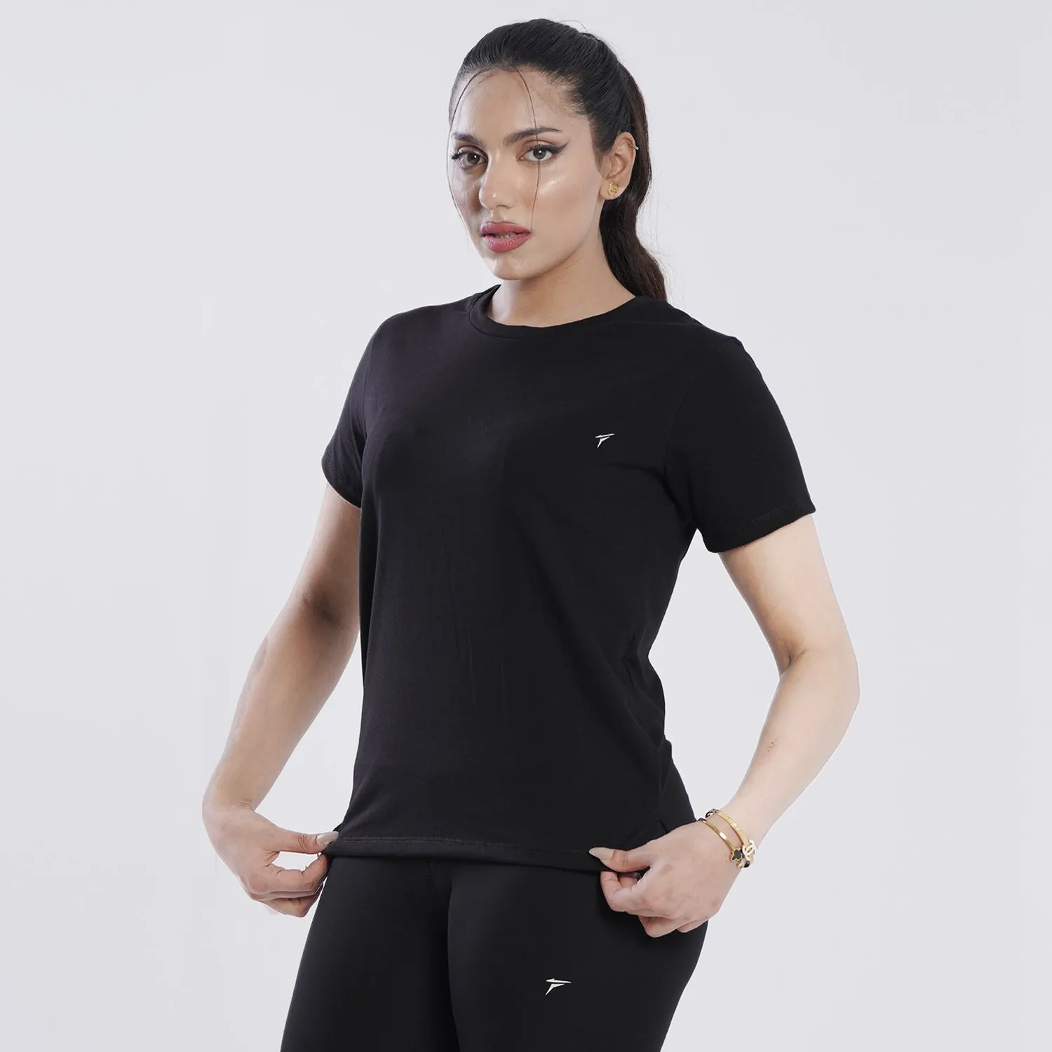 Tf-Premium Black Essential Women Cotton Lycra Tee