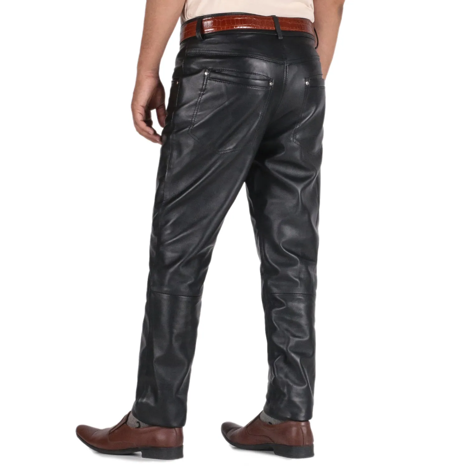 Thalor Men's Black Slim Fit Leather Pants