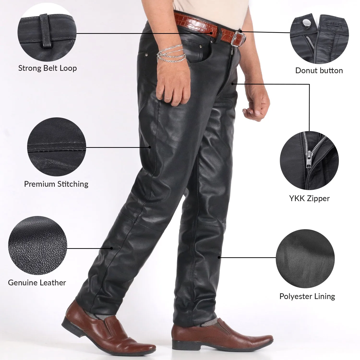 Thalor Men's Black Slim Fit Leather Pants