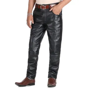 Thalor Men's Black Slim Fit Leather Pants