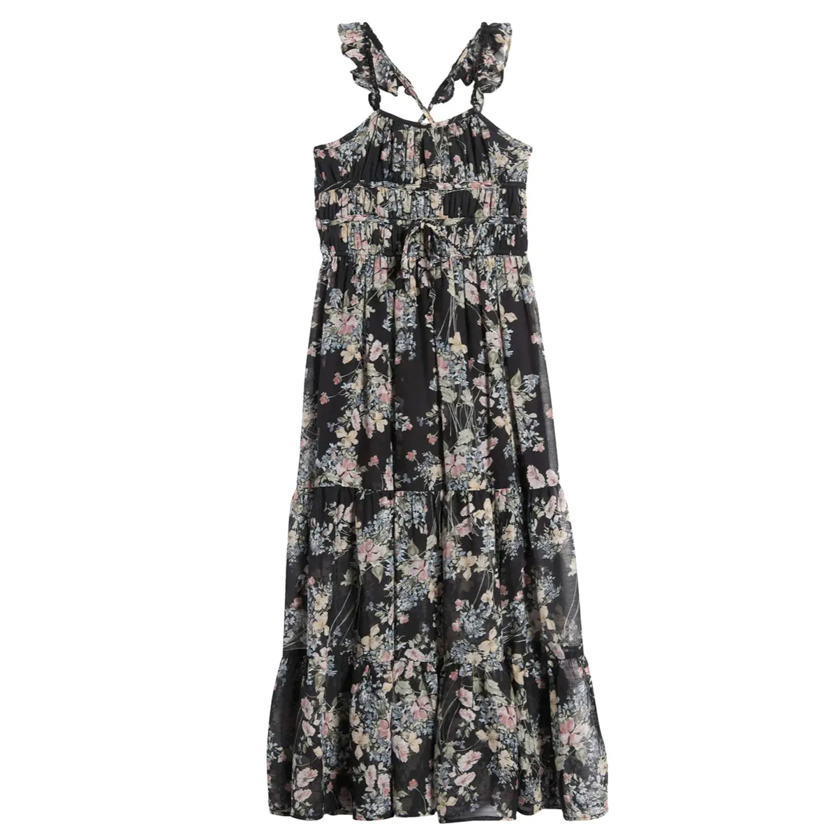 Tween Floral Ruffle Strap Maxi Dress